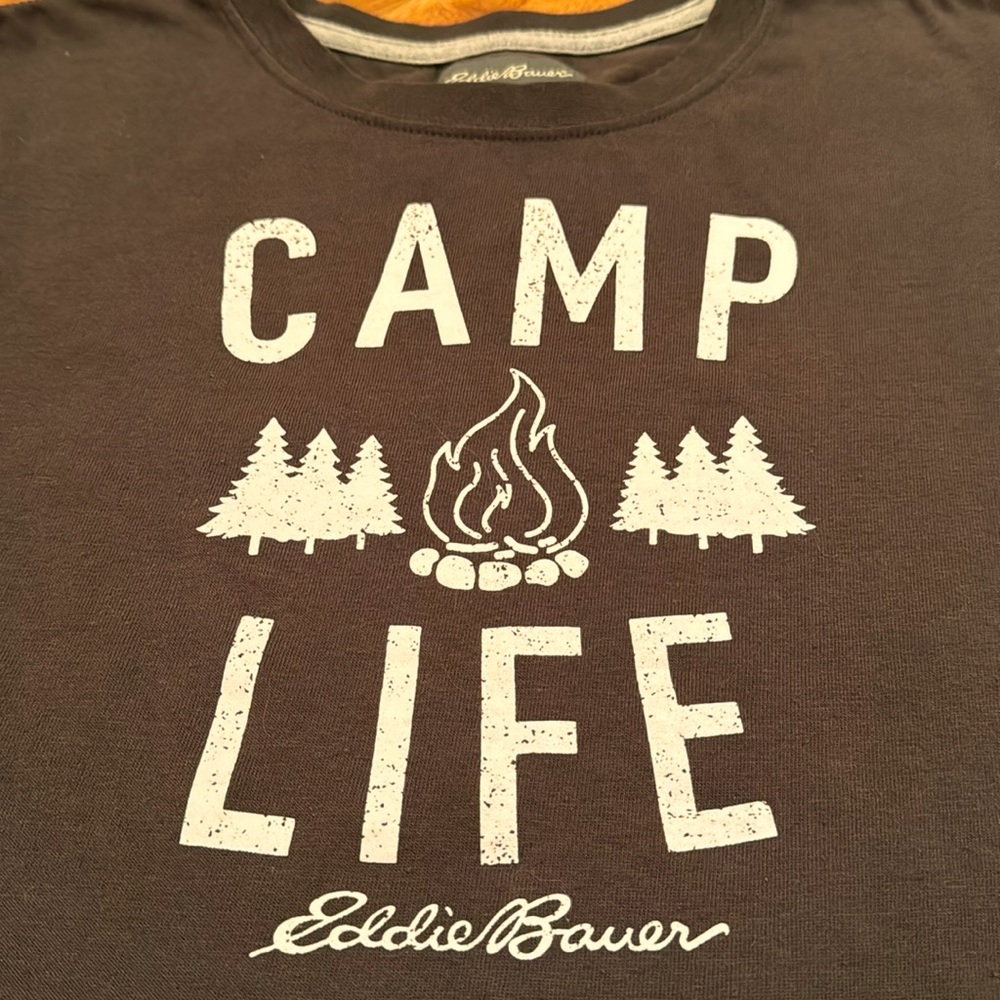Camp Life Eddie Bauer T shirt top boys kids tshirt 14 hiking brown cabin camping